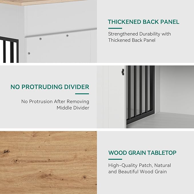 YITAHOME 60" Wooden Dog Crate Furniture with Removable Divider & Storage Drawers, Double Door Kennel with Locks for Medium and Large Dogs, Multi-Functional Dog Crate End Table for Indoor use, White