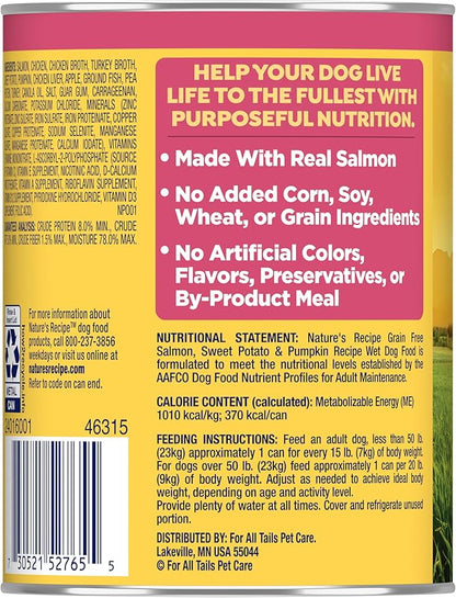 Nature's Recipe Grain Free Wet Dog Food Salmon, Sweet Potato, and Pumpkin Recipe, 13 oz. Can (Pack of 12)