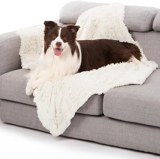 gogobunny Waterproof Dog Blanket for Large Dogs, Cats, Puppy, Reversible Faux Fur Pet Throw Blanket, Washable, Calming Furniture Protection for Sofa Bed (40x50 Inch (Pack of 1), Cream)