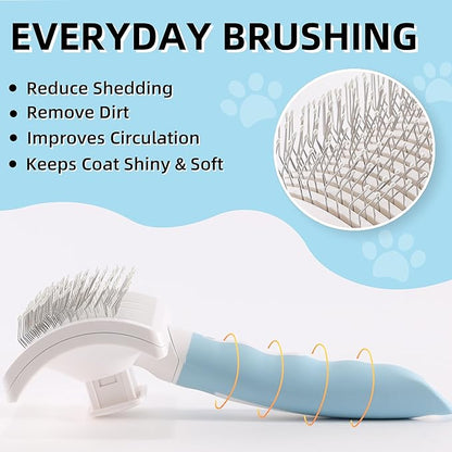 Dog Self-Cleaning Slicker Brush with One Button Fur Removal and Coated Tips Deshedding Brush for Medium or Long Hair Dogs for Massaging Grooming Blue