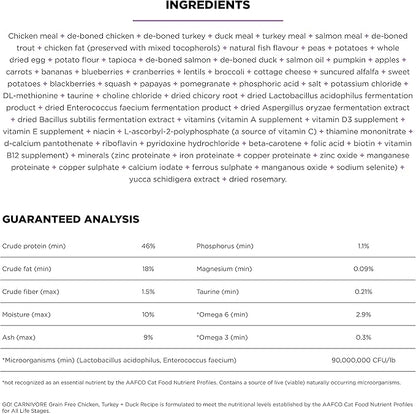 Go! Solutions Carnivore, Grain-Free, Protein Rich Dry Cat Food, Chicken, Turkey and Duck Recipe, 16 lb Bag