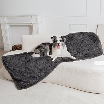 gogobunny Waterproof Plush Long Faux Fur Pet Throw Blanket Ultra Soft Fluffy Bed Couch Cover Washable - Premium Flannel Calming Blankets for Dog Puppy Cat (40x50 Inch (Pack of 1), Grey)