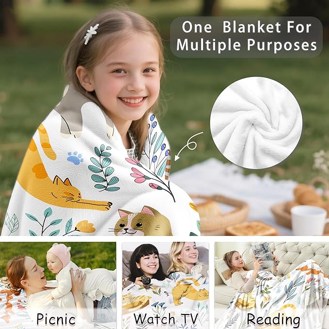 Cat Blanket Gifts for Women Girls Soft Flannel Cats Throw Blanket Merch Stuff for Cat Lovers 50"X 40"