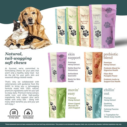 Sunmed Movin' Easy Hemp Pet Chews for Joint Health & Mobility  Omega-3, Green Lipped Mussels, 5mg Hemp Extract  Supports Flexibility & Comfort | Beef Liver & Sweet Potato, 40 Count