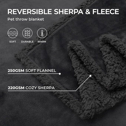 Waterproof Pet Blanket, Liquid Pee Proof Dog Blanket for Sofa Bed Couch, Reversible Sherpa Fleece Furniture Protector Cover for Small Medium Large Dogs Cats, Black Thicken Largeï¼65" x 57"ï¼