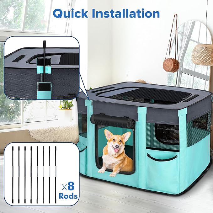 Portable Pet Playpen - Foldable Dog Playpen Indoor - Dog Kennel Indoor Cat Tent Puppy Playpen for Indoors, Water-Resistant+Uv Shade Cover, Pet Playpen with Free Carring Bag (A-Small)