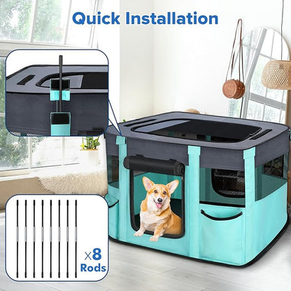 Portable Pet Playpen - Foldable Dog Playpen Indoor - Dog Kennel Indoor Cat Tent Puppy Playpen for Indoors, Water-Resistant+Uv Shade Cover, Pet Playpen with Free Carring Bag (A-Small)