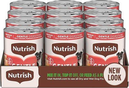 Nutrish Gentle Digestion Premium Paté Wet Dog Food, Real Chicken, Pumpkin & Salmon Recipe, 13 oz. Can, 12 Count (Rachael Ray)