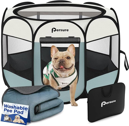 Dog Cat Playpen Indoor Outdoor for Puppy Pet Dog Cat Travel and Recovery After Surgery, Dog Enclosure Tent Crates Cage, Portable Pop Up Dog Kennel with Carrying Case(Grey, Small with Pad)