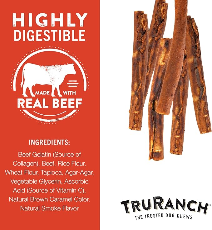 TRURANCH Collagen Rolls - 9" Collagen Rolls for Dogs - Long Lasting Healthy Joint Support - Rawhide Alternative - Skin & Coat Health - Made with Real Beef, Value Pack, 15 Bags, 45 Count