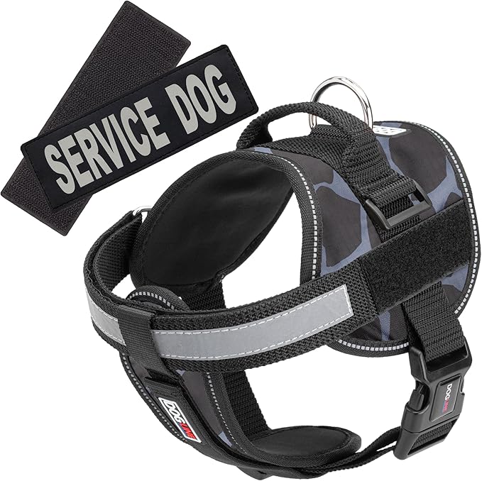 Dogline Unimax Dog Harness Vest with Service Dog Patches Reflective No-Pull, Adjustable Straps, Breathable Neoprene for Medical, Service, Identification and Training Dogs Girth 18 to 25" Giraffe Gray