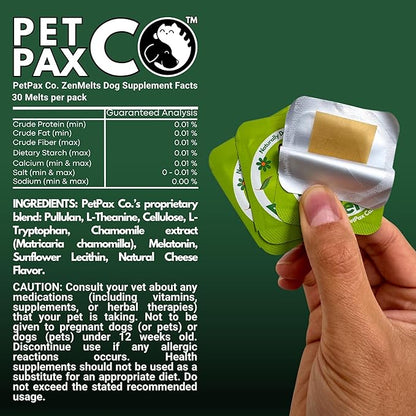 Calming Strips for Dogs 4-in-1 – 30 Behavioral Support Melts with Chamomile, L-Theanine, Tryptophan & Melatonin for Dogs – Supports Calm During Fireworks & Separation – Non Drowsy Pet Zen Formula