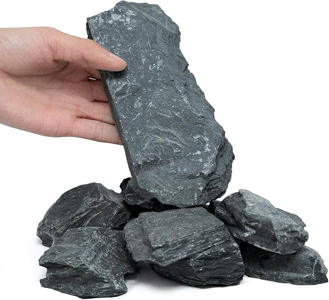 2-6 Inches Natural Slate Rocks 11 PCS Aquarium Stones for Aquascaping, Aquarium Landscaping, Terrariums, Fish Tank Decoration, Vivariums, Paludarium, Reptile and Amphibian Enclosures