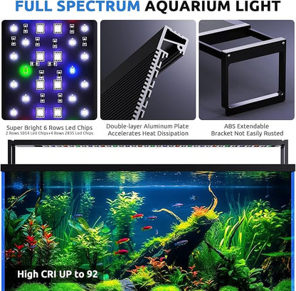 SEAOURA 24/7 LED Aquarium Light for 30-36 Inch Fish Tank, Auto On Off with Timer, 9 Colors, Adjustable Brightness, Daylight Moonlight Mode, Full Spectrum Fish Tank Light for Plants, 56W