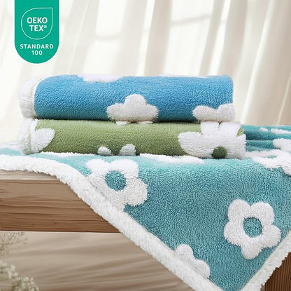 Luciphia Waterproof Pet Blanket for Medium Large Dogs Washable Fluffy Thick Jacquard Shag Fleece Warm Sherpa 3D Textured Flower Print for Cats Puppy Couch Protection (Blue,57x40 inches)