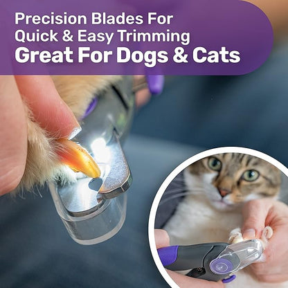 Hertzko Dog Nail Clippers with LED Light for Large & Medium Dogs - Violet Cat Nail Clipper with Replacement Blade & Nail File, Purple Nail Clippers for Dogs, Grooming Paw Pads, Circular Blade
