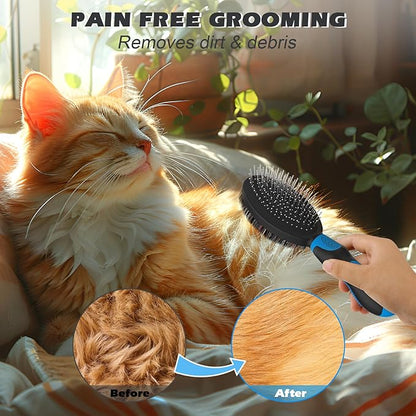 2PCS Dog Grooming Tools - Double-Sided Bath Brush for Shedding and Bathing, Suitable for Short/Long Haired Dogs, Premium Pet Supplies (Black Blue)