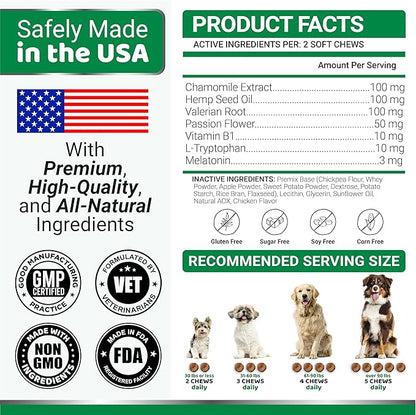YUMA'S Advanced Calming Chews for Dogs - Hemp Dog Calming Chews - 70 Treats - Anxiety Relief Treats - Hemp Oil - Separation Aid, Stress, Hip and Joint Supplement for Canine Health Support