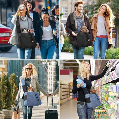 Dog Sling Carrier, Thick Padded Cat Carrier for Small Dogs Hands Free Large Interior Puppy Pet Sling Carriers with Breathable Mesh, Drawstring for Outdoor Travel, Supermarkt Bag