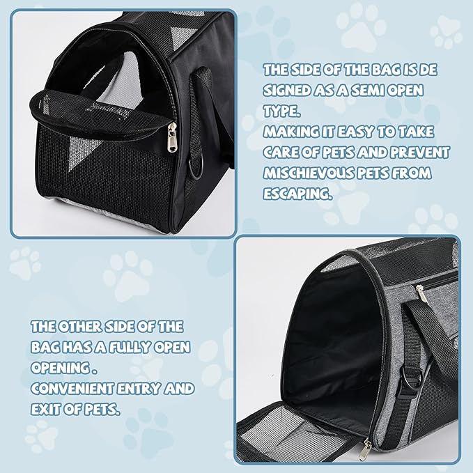 Sweetude 4 Pcs Cat Carrier Soft Pet Carrier for Cat Under 13lbs, 16.9X 11x 7.5 Inch, Soft Sided Foldable Comfortable Portable Carrying Bag for Cat Small Dog Pet Travel (Black, Gray)