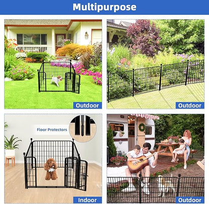 ADAVIN 32 in(H) Garden Fences and Borders,1 Gate+3 Panels Dog Fence Outdoor for Yard, Heavy Duty Iron Metal Animal Barrier Fence, Camping Fence, Flower Garden Fencing,Total 8.9 Ft(L), Black
