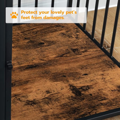 HOOBRO Dog Crate Furniture, Wooden Dog House, Decorative Dog Kennel with Drawer, Indoor Pet Crate End Table for Small Dog, Steel-Tube Puppy Cage, Chew-Proof, Rustic Brown and Black BF01GW03