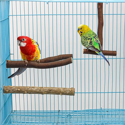 Bird Perch 5PCS Natural Wood Stand Parrot Toy and 1PC Bird Rope Perches for Parrots, Cockatiels, Parakeets, Budgie,Finches