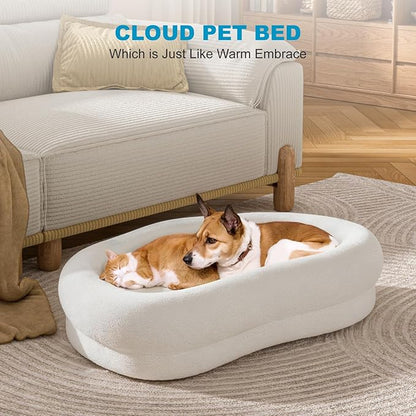 Cute White Dog Beds for Small and Medium Dogs, 43 x 24 x 10 inch Bolstered Cat Bed with Velvet Removable & Washable Cover