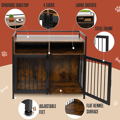 Houseables Dog Crate Furniture, Dog Crate That Looks Like Furniture, Kennel Table, Pet Kennel, Cages for Dogs Indoor, Pet Cage, Modern, Hidden, Decorative, Living Room, Aesthetic, S-M, 41 Inch, Brown