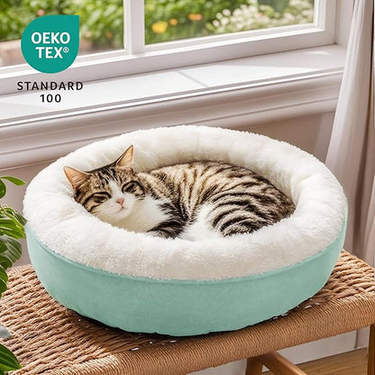 Love's cabin Round Donut Cat and Dog Cushion Bed, 20in Pet Bed for Cats or Small Dogs, Anti-Slip & Water-Resistant Bottom, Super Soft Durable Fabric Pet Beds, Washable Luxury Cat & Dog Bed Blue