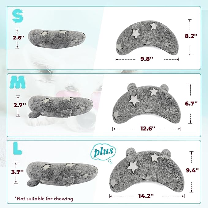 Dog Calming Pillow, Glow in The Dark Soft Dog Neck Pillow, U-Shaped Pillow for Dogs & Cats, Machine Washable Pet Calming Toy, Joint Relief Sleeping Improve for Pets (Gray, M)