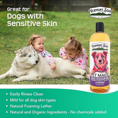 VERMONT SOAP Organics Pet Shampoo - Infused with Organic & Natural Olive Oil, Coconut & Aloe Vera Dog Shampoo for Sensitive Skin - USDA Certified Grooming Pet Shampoo (16oz)