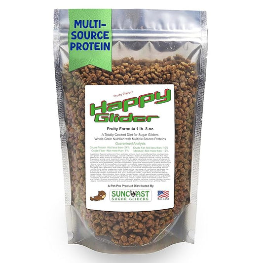 Happy Glider Sugar Glider Food - Fruity Flavor | 1.5 lbs of Premium Food for Sugar Gliders and Small Animals - 2 Months Supply
