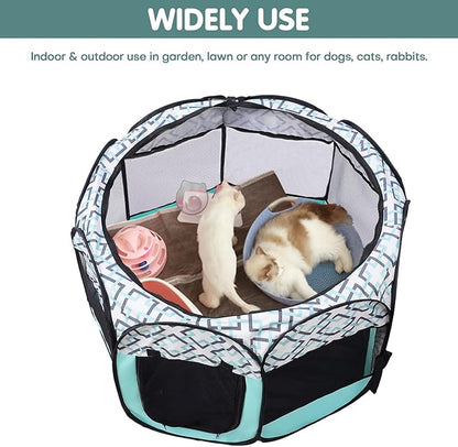 Lucky Monet Foldable Dog Playpen Enclosed Cat Puppy Playpen Indoor Pop Up Pet Animal Playpen Outdoor Kennel Cage Pen Tent for Small Medium Dog Puppy Cat Kitten Rabbit - 45" L x 45" W x 23" H