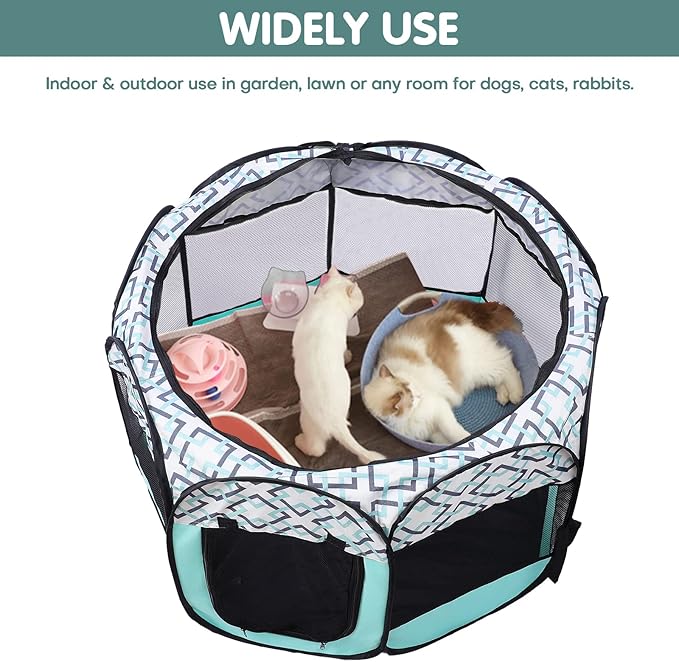 Lucky Monet Foldable Dog Playpen Enclosed Cat Puppy Playpen Indoor Pop Up Pet Animal Playpen Outdoor Kennel Cage Pen Tent for Small Medium Dog Puppy Cat Kitten Rabbit - 29" L x 29" W x 16" H