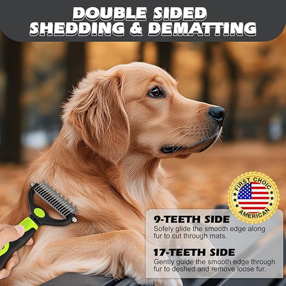 3PCS Dog Grooming Kit I Dog Brush for Shedding I Deshedding Dog Brush I Metal Dog Comb I Dog Bath Brush I Undercoat Rake for Dogs and Cats I Premium Pet Supplies (Green Black)