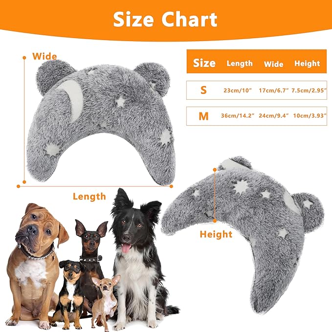Pet Calming Pillow for Dogs, Soft U-Shaped Pillow Glow in The Dark, Joint Relief, Sleep Comfortably,Suit for Small, Medium, Large Dogs, Fluffy Pet Neck Pillow (S-Gray)
