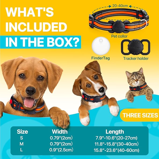 Dog Tracker Collar, No Monthly Fee Cat Tracker Collar(Only iOS), Compatible with Apple FindMy App, Reflective FinderTag Smart Collars, Anti-Lost, Key Finder for Pets/Itemsï¼_OT GPSï¼