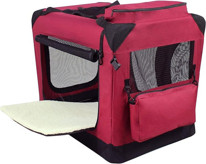 EliteField 3-Door Folding Soft Dog Crate with Carrying Bag and Fleece Bed (2 Year Warranty), Indoor & Outdoor Pet Home (20" L x 14" W x 14" H, Maroon)