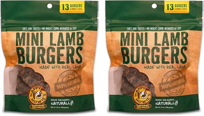 Happy Howie's Mini Doggy Burgers - Natural Healthy Dog Treats, Made with Real Lamb, Long Lasting, Chewy, Hormone and Gluten Free - Lamb, (Pack of 2)