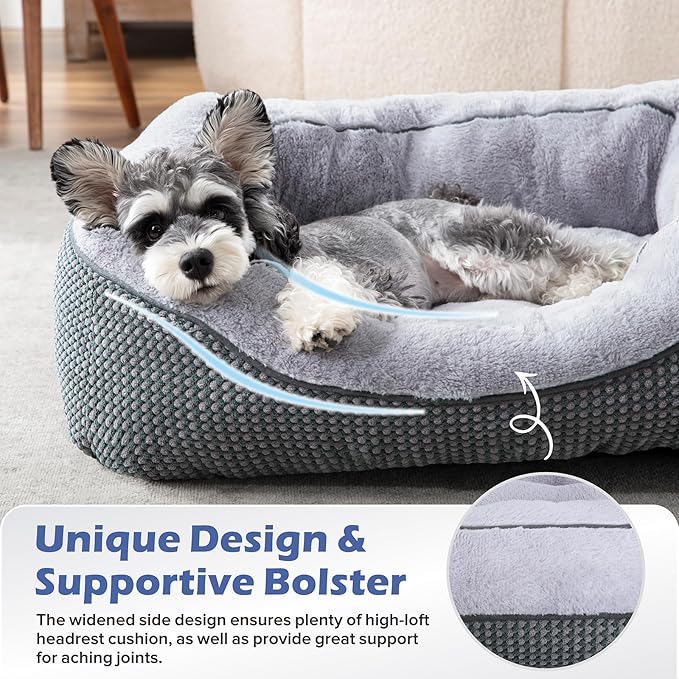 INVENHO Dog Beds for Small Medium Dogs Washable, Calming Dog Bed Small Size Dog, Orthopedic Dog Bed, Warming Soft Calming Sleeping Puppy Bed Durable Pet Bed with Anti-Slip Bottom S Plus(25"x21"x8")