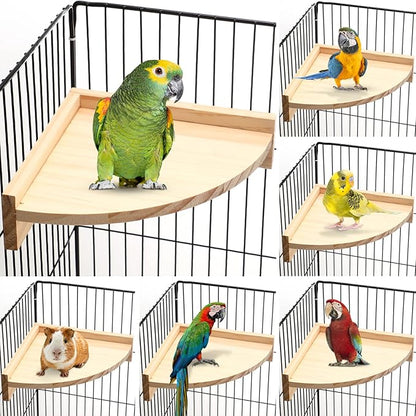 Wettarn 6 Pcs Bird Perch Platform Bird Corner Parrot Perch Corner Wooden Stand Sector Playground Cage Accessories Shelf for Parakeet Conure Cockatiel Budgie Gerbil Rat(7.1 x 7.1 Inch)