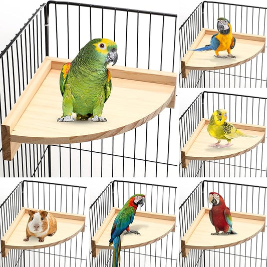 Wettarn 6 Pcs Bird Perch Platform Bird Corner Parrot Perch Corner Wooden Stand Sector Playground Cage Accessories Shelf for Parakeet Conure Cockatiel Budgie Gerbil Rat(7.1 x 7.1 Inch)