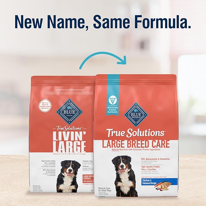 Blue Buffalo True Solutions Large Breed Care Natural Dry Dog Food for Adult Large Breed Dogs, Chicken, 24-lb. Bag