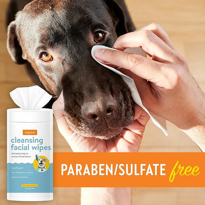 Cleansing Facial Wipes for Pets | Convenient Face Cleaning Wipes (60 Count) for Dogs and Cats | Hypoallergenic, Fragrance-Free, Remove Eye Discharge and Tear Stains