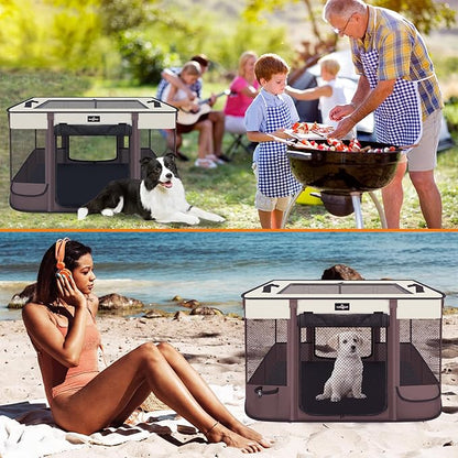 Foldable Pet Kitten Playpen, Upgrade Waterproof Portable Cat Dog Playpen Kennel Tent for Small Dog Cat, Removable Shade Cover, Come with Free Carrying Case, Indoor Outdoor Use for Small Pet, Brown