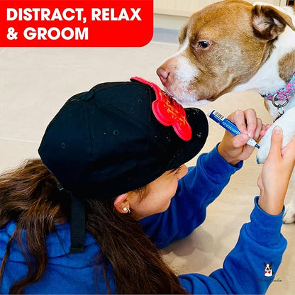 Warren London Distract-A-Hat & Pawdicure Polish Pen Bundle | Grooming Distraction Hat + 3 Nail Polish Pens for Dogs | Fast-Drying, Water-Based Dog Nail Polish | Red, Purple, Pink
