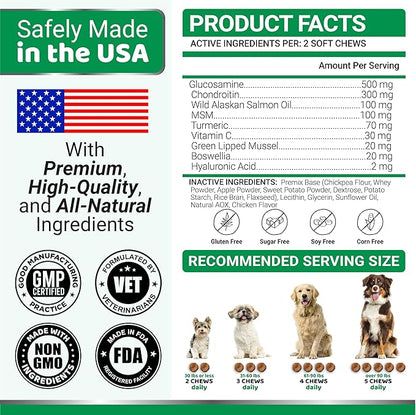 Glucosamine for Dogs - 240 Chews - Hip and Joint Supplement for Dogs - Advanced Glucosamine Chondroitin Treats with MSM - Joint Pain Relief - Large & Small Breed - Mobility Support - Made in USA