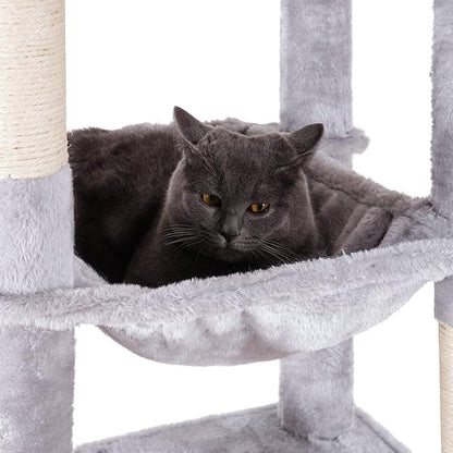 Heybly Cat Tree for Large Cats 20 lbs Heavy Duty,69 inches XXL Cat Tower for Indoor Cats,Multi-Level Furniture Condo with Big Padded Plush Perch,Cozy Basket HCT031W