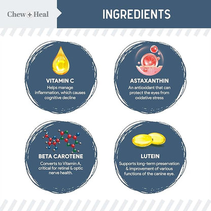 Senior Dog Vision and Cognition Chews - 60 Soft Chews for Dog Eye Care and Memory - 7-in-1 Multivitamin with Omega Fatty Acids, Vitamins, and Botanicals - Made in The USA